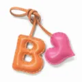 Handcrafted leather letter B and heart bag charm, stylish handmade handbag and car pendant accessory. - Orange with Rose Red Heart