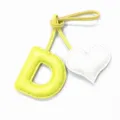 Handmade yellow letter D leather bag charm with white heart pendant for purse accessories. - Light Yellow with Off-white Heart