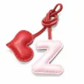 Handmade leather letter Z and heart bag charm pendant for women handbag keyring accessory - Light Pink with Red Heart