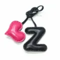 Handmade leather letter Z and heart bag charm, black strap handbag pendant for women. - Black with Rose Red Heart