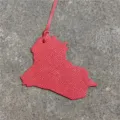 Red leather map shape bag charm, unique purse accessory and stylish keychain pendant. - Red