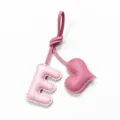 Handmade pink leather letter E and heart bag charm, cute keychain for women handbags and car. - Light Pink with Pink Heart