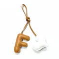 Handmade leather letter F and heart bag charm, cute puffy keychain for women handbags and cars. - Light Brown with Cream Heart