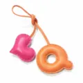 Handmade leather letter Q and heart bag charm, cute handbag pendant and car accessory. - Q Orange with Rose Red Heart