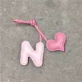Handmade pink leather letter N and heart bag charm, cute keychain pendant for women bags. - Letter N / Light Pink with Pink Heart