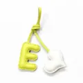 Handmade leather letter E and heart bag charm, cute yellow and white pendant for handbags. - Light Yellow with Off-white Heart