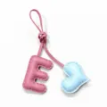 Handmade leather letter E and heart bag charm, cute pink and blue purse pendant accessory for women. - Pink with Light Blue Heart