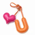 Handmade leather letter U and heart bag charm, vibrant orange and pink design, elegant accessory. - Letter U Style / Orange with Rose Red Heart