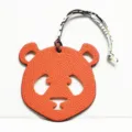 Colgante de bolso panda de cuero naranja con cinta de seda estampada accesorio chic - Colgante de Panda / Naranja