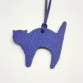 Cute purple leather cat bag charm, stylish animal pendant ornament for women handbags. - Sapphire Blue