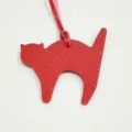 Red leather cat bag charm cute animal pendant luxury style handbag accessory for women - Red
