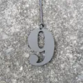 Grey leather number 9 bag charm detailed view, perfect for DIY purses and handbag decoration. - Gray
