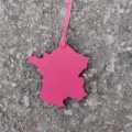 Pink leather France map bag charm, elegant handbag pendant and cute car hanging accessory. - Rose Red