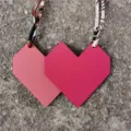 Heart shaped leather bag charm with silk ribbon strap, elegant accessory for women's handbag. - Rose Red and Pink