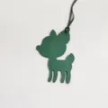 Green leather deer bag charm detail view, cute animal pendant accessory for women - Dark Green