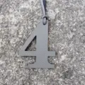 Grey leather number 4 bag charm, stylish DIY pendant and handbag accessory with strap. - Gray