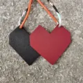 Two-tone heart leather bag charm with colorful strap stylish purse pendant accessory - Burgundy & Black