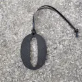 Black leather number 0 bag pendant detail, DIY accessory charm for handbags and purses. - Black