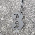Gray leather number 3 charm detail shot, textured DIY bag pendant accessory close-up display. - Gray