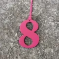 Pink leather number 8 bag charm, textured DIY pendant accessory for stylish handbags. - Rose Red