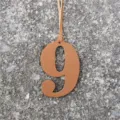 Leather number 9 bag charm DIY pendant accessory for personalized stylish handbags and keys. - Brown