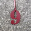 Red leather number 9 bag charm, lucky DIY pendant accessory for handbags and packs. - Burgundy