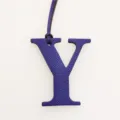 Detail shot of purple leather letter Y bag charm, initial charm accessory for handbags. - Sapphire Blue