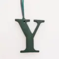 Green leather letter Y bag charm initial pendant luxury style fashion handbag accessory key chain - Dark Green