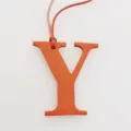 Orange leather letter Y bag charm initial pendant minimalist stylish accessory for handbags. - Orange