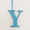 Blue leather letter Y bag charm initial pendant elegant accessory for handbags and purses - Sky Blue