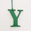 Green leather letter Y bag charm initial pendant luxury style handmade accessory keychain. - Green