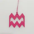 Pink leather Aquarius zodiac symbol hanging charm accessory for bags and keys decoration detail view - Rose Red