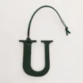 Dark green leather uppercase letter U bag charm with strap, initial pendant accessory. - Dark Green