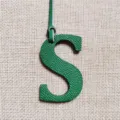 Green leather letter S bag charm, custom alphabet pendant for handbag and car decoration. - Green