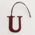 Leather letter U bag charm with strap, initial pendant accessory for handbag decoration. - Burgundy