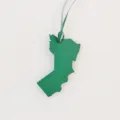 Green leather Oman map bag charm with strap, elegant leather pendant for handbags. - Green
