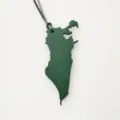 Pendentif de sac en cuir vert carte de Bahreïn avec lanière, accessoire élégant pour femme. - Vert Foncé