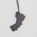 Black leather map pendant bag charm, stylish travel souvenir accessory, minimal keychain decor. - Black
