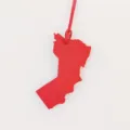 Red leather map shape bag charm, stylish purse accessory, premium leather handbag pendant. - Red