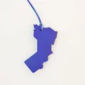 Blue leather Oman map bag pendant detail view, stylish keychain accessory for daily use. - Blue