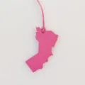 Pink leather map shaped bag charm detail closeup, stylish handbag pendant accessory decoration - Rose Red