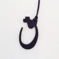 Arabic letter leather bag charm, elegant dark embossed leather keychain for purses and handbags. - Black
