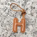 Leather Letter H Bag Charm Camel Initial Pendant Handmade Style Keyring Accessory for Women - Letter H / Tan