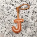 Light brown leather letter J bag charm, premium lambskin initial pendant for purses and car keys. - Letter J / Tan