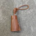 Genuine leather tassel charm detail shot, brown leather fringe keychain and bag pendant. - Brown Short Tassel