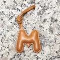 Light brown leather letter M bag charm, initial letter pendant for women's handbag or car. - Letter M / Tan