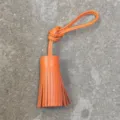 Genuine leather tassel bag charm handmade car mirror hanging orange lambskin keychain accessory - Orange Short Tassel