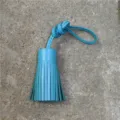 Blue leather tassel bag charm detail, handmade sheepskin car mirror hanging accessory. - Sky Blue Short Tassel