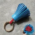 Leder Quaste Taschenanhänger zweifarbig Schlüsselanhänger Auto Deko blauer roter Anhänger chic - Ca. 6x3cm / Innen Rot mit Himmelblau (mit offenem Ring)