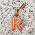 Light brown leather letter R bag charm, initial keychain pendant for women handbags & car decor. - Letter R / Tan